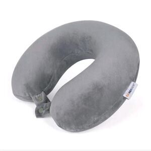 Gray Travel Neck Pillow U-Shaped Support Memory Foam Airplane Sleep Washable